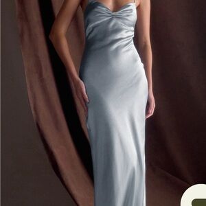 Meshki Light Blue Satin Maxi Dress
